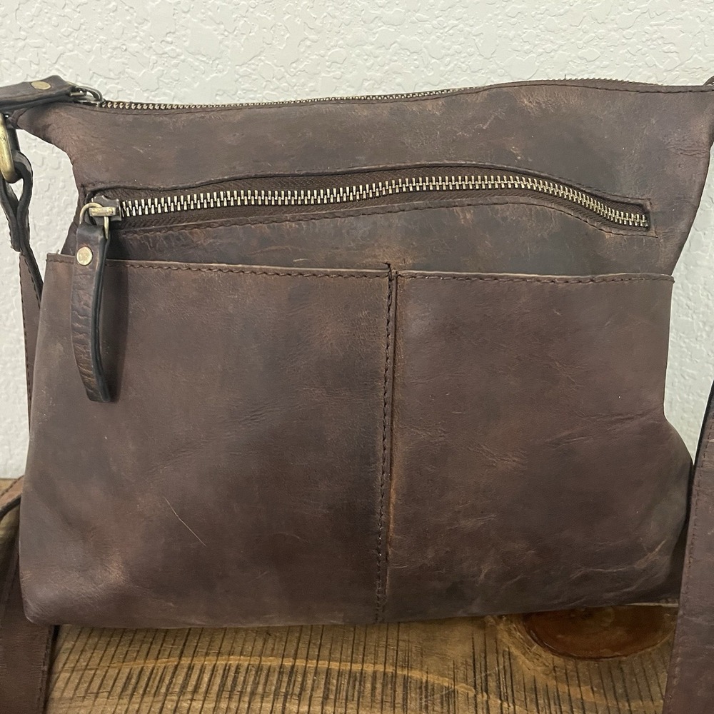 Handmade Crossbody Purse 100% Full‎ Grain Brown Leather Rustic - Picture 2 of 12